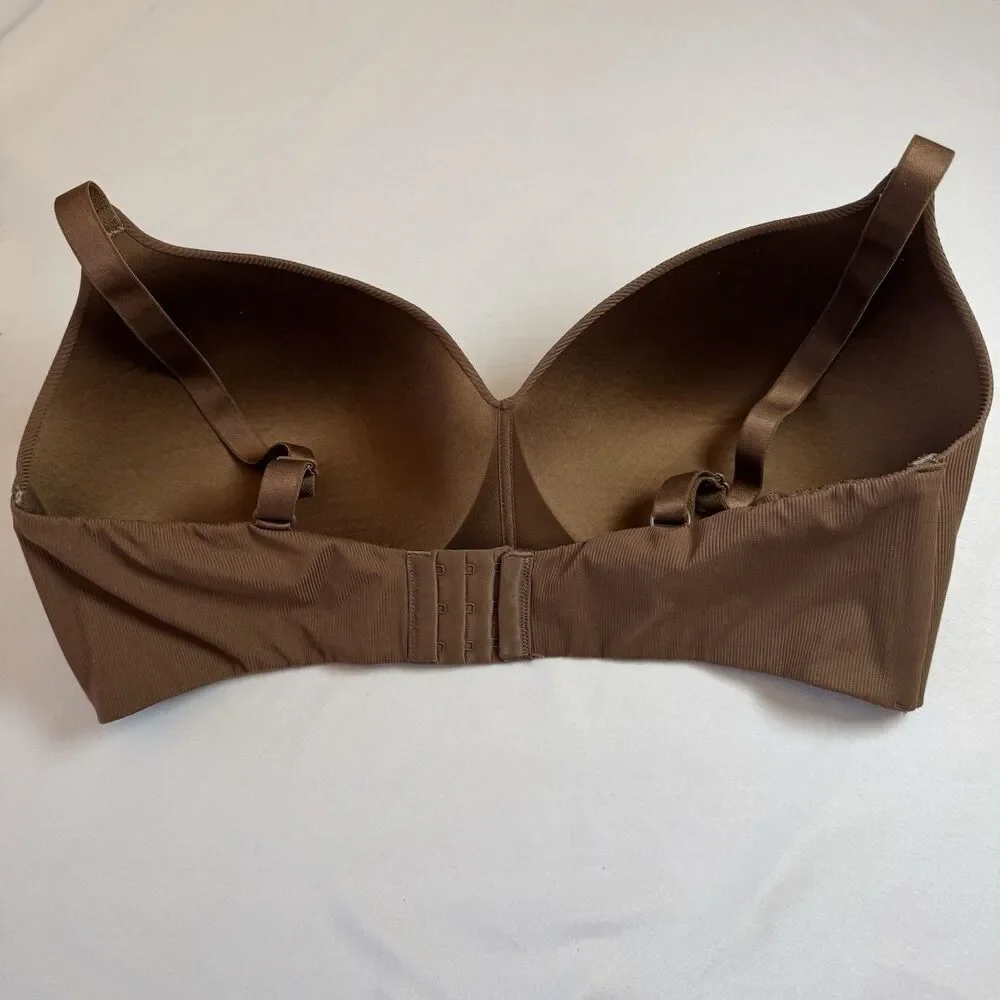 No Boundaries Seamless Wireless Bra Size XXL Brown Ribbed Stretch Comfort